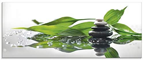 ARTLAND Spritzschutz Küchenrückwand Küche Herd Glas mit Motiv 125x50 cm Design Modern Natur Zen Asien Bambus Steine Reflektion Grün S7LT