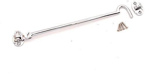 Infinity Decor Solid Brass Cabin Hook and Eye Silent Catch 250mm Door Window Shed Gate Latches in Polished Chrome Finish