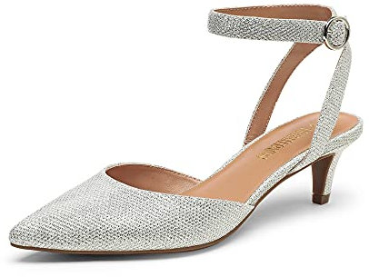 DREAM PAIRS Low Heels for Women Wedding Dress Low Heels Closed Toe Pump Shoes DPU215,Size 10,Silver/Glitter,DPU215