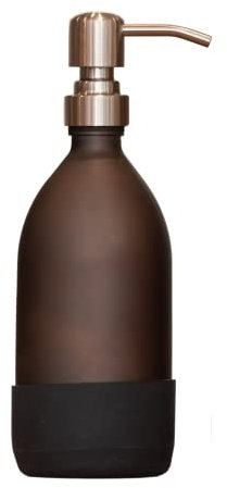 Amber Glass Silver Hand Soap Dispenser 500ml and 250ml Options - Matte Glass & Non-Slip Base - Great Kitchen or Bathroom Soap, Conditioner or Shampoo Dispenser (Silver, 500ml)