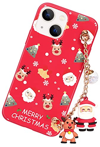 Vauki Hülle Weihnachten Rote für iPhone 11 Pro Max 6.5 mit Handybande Christmas Niedlicher Muster 3D Cartoon Karikatur Puppe Hirsch Silikon Weiche Stoßfest Schutzhülle Süß Weihnachtsmann