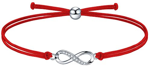 J.Endéar Bracciale Infinito Argento 925 Bracciale Filigrana Fatto a mano Donne Ragazze Bracciale Amore Infinito Regalo di Compleanno, Rosso