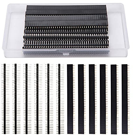 VooGenzek 40 PCS 2.54mm Pin Headers 40 Pin Breakaway PCB Board Pin Header Connector, Male and Female Pin Header Socket Connector, for Arduino Prototype Shield