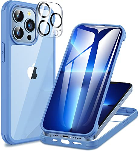 CENHUFO Compatible with iPhone 13 Pro Max Case Built-in Glass Screen Protector with Camera Lens Protector, 360 Full Body Heavy Duty Protective Phone Case for iPhone 13 Pro Max case Shockproof -Blue