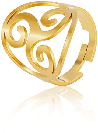 TEAMER Resizable Triskele Ring Edelstahl Heilige Geometrie Magisches Hexagramm Talisman Amulett Schmuck Für Frauen Mädchen (Triskele-Gold)