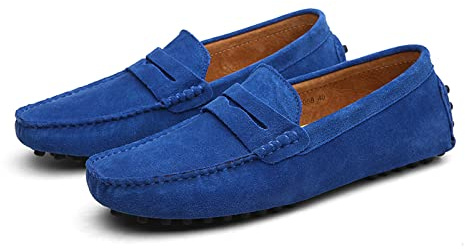 Mocassini Penny da Uomo, Scarpe Basse da Uomo in Pelle Scamosciata, Slip on Boat Deck Casual Mocassino Pantofole per Unisex Adulti E Adolescenti (Blue,48)