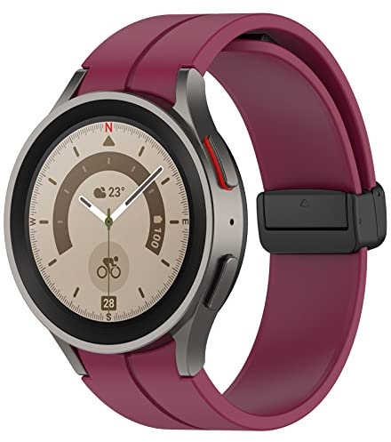 Bracelet de rechange en silicone souple compatible avec Samsung Galaxy Watch 5/Galaxy Watch 4 40 mm, 44 mm, Galaxy Watch 5 Pro 45 mm/Galaxy Watch 4 Classic 42 mm/46 mm, rouge vin