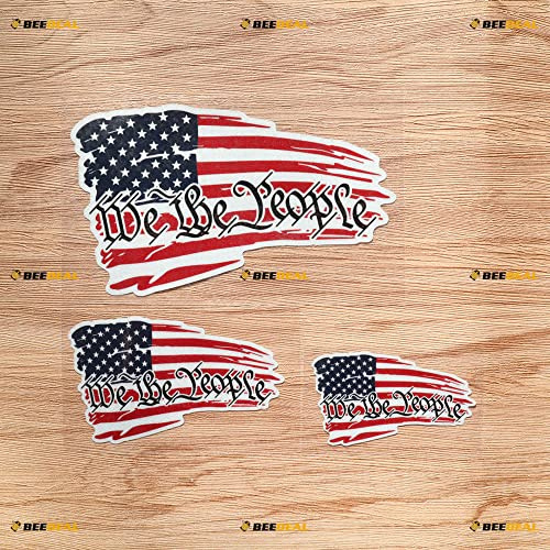 Amerikanische Flagge We The People Zitat Verwittert 08292 Sticker Aufkleber Vinyl - 3er Pack Reflektierend, 7,6cm, 10,2cm, 15,2cm - für Auto Boot Laptop Becher