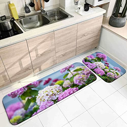 Carpetia Teppich, Teppich für Die Küche Waschbar Lila Rosa Grün Lila Rosa Blumen Muster 40X60cm+40X120cm Heimtextilien