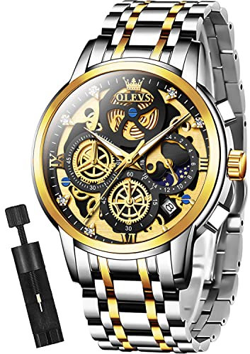OLEVS Skelettuhren für Herren Schwarz Analog Quarz Multifunktional Chronograph Easserdicht Luxuriös Modisch Leuchtend Armbanduhren für Herren