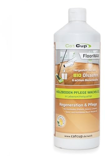 CatCup FloorWAX - BIO Holzpflegeöl & Parkettpflege - Nachhaltige Parkett Versiegelung - Natürliche Holzpflege mit Bienenwachs - Premium Parkettöl aus Deutschland (500ml)