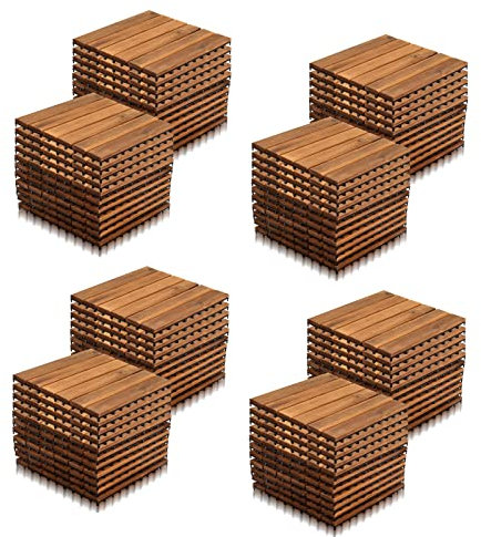 Yakimz Holzfliesen 88er| aus Akazien Holz| 30 × 30cm| 1 m² pro bodenfliesen|Outdoor & Indoor Bodenbelag Balkon mit Drainagensystem & Klicksystem, Braun