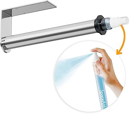 SpaceAid SprayNeat Paper Towel Holder with Spray Bottle, Under Cabinet Paper Towels Holders with Sprayer Inside Center, Hanging Wall Mount Papertowels Roller for Kitchen and Bathroom (Silver)