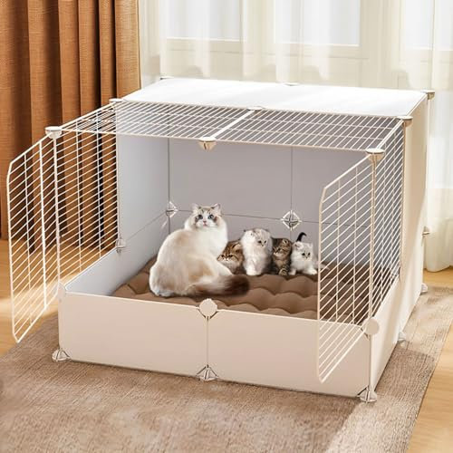 Kaninchenkäfig, großer Katzenkäfig, Abnehmbarer Haustierkäfig, Katzengehege, DIY, halbgeschlossenes Katzenhaus, Laufstall für Katzen, Welpen, Kaninchen, Kleintiere (75 x 75 x 55 cm)