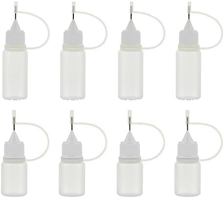 CRLLDPM 8 Stück Nadelflaschen Set, Nadelspitzen Flasche, Präzisionsspitzen Applikator Flasche, Leimflasche, Applikator, Für DIY Handwerk Nachfüllkleber Nähmaschinenöl (5ML/10ML)