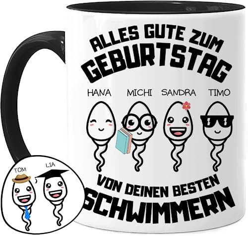 Tassenliebling® Papa Tasse personalisiert mit 1-4 Kindern - Schwarz - Papas bester Schwimmer - Geburtstag Vatertagsgeschenk - Werdender Papa Geschenk lustig zum Vatertag mit Baby, Tochter, Sohn