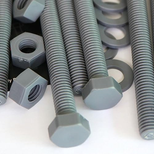 10x PVC Sechskantschrauben Grau, Muttern und Schrauben aus PVC-U-Kunststoff, oxidationsbeständig, wasserfest, stabil, M8 x 100mm