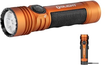 OLIGHT Seeker 4 Pro LED Taschenlampe mit Holster, 4600 Lumen 260 Meter, USB-C Wiederaufladbare Lampe 15 Tage Akkulaufzeit, Tragbare Handlampe für den Alltag,Outdoor(Orange Kaltweiß)