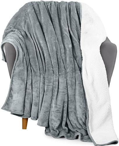 Utopia Bedding Sherpa-Decke, Überwurf, Größe [kühles Grau, 127 x 152 cm] – 480 g/m², dickes, warmes Plüsch-Fleece, wendbare Decke für Bett, Sofa, Couch, Camping und Reisen
