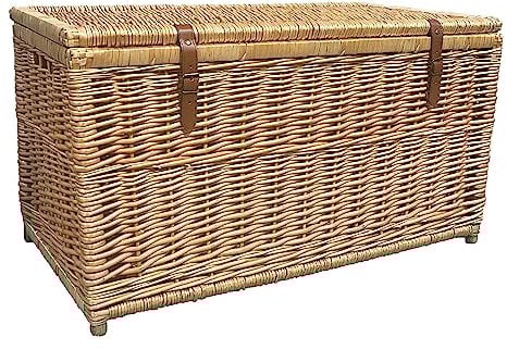 Arthur Cameron - Lucca Deluxe, Large Wicker Basket with Lid - Hand-crafted Wicker Storage Basket with Legs & Sturdy Wooden Frame - Storage Trunk, Storage Chest (Extra Large, Natural)