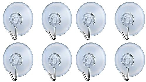 fiXte Suction Cup Hooks Clear PVC Sucker Pads 45mm Kitchen Wall Hangers Window Sucker Hook No Drill for Glass Tile Door Bathroom Shower Christmas Lights Hanging Wreath (Pack of 8)