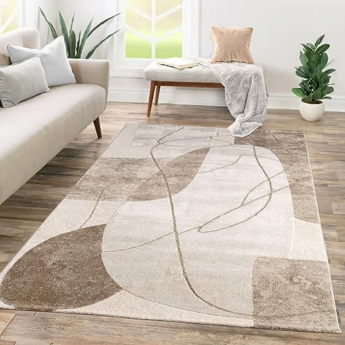 TT Home Wohnzimmer Teppich Kurzflor Geometrisches Design Abstrakte Optik, Farbe:Beige Sand, Größe:200x290 cm