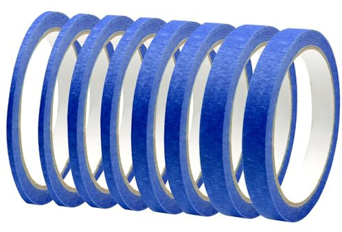Scettar 8 Rotoli 3/5/8/12mm Nastro per Mascheratura,Nastri Adesivi da Pittore In Carta Gommata,Nastro Sottile per Mascheratura,Nastro Carta Imbianchino Pittura Mascheratura(Blu,20m/rotolo)