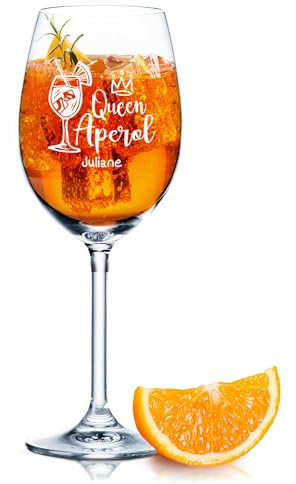 GRAVURZEILE Leonardo Aperol Glas mit Gravur - Queen Aperol - Personalisiert mit Namen - Geschenkidee für Aperol Spritz & Cocktail Liebhaber - Weinglas für Sangria & Lillet - Farbe: Daily