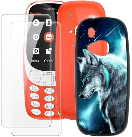 MILEGAO Nokia 3310 2017 Hülle + 2 Displayschutzfolien aus gehärtetem Glas, ultradünne Stoßstange, stoßfeste weiche TPU-Silikon-Abdeckung für Nokia 3310 2017 (2.4”)