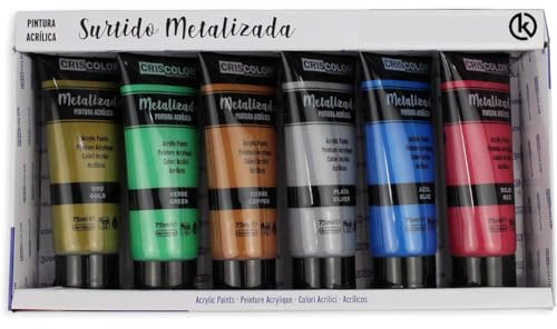 KROWN - Pintura Acrílica 75 ml. Manualidades, No tóxica, Conjunto de Pintura Acrílica para Artistas Principiantes Niños Manualidades Lienzo Madera Cerámica Tela (Metalizado)