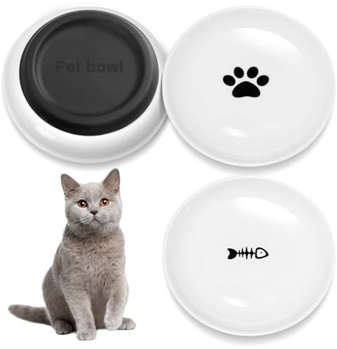 Otauoaea 3 Pièces Gamelle Chat, Gamelle Céramique avec Base Silicone Antidérapante, Gamelle pour Chat Ceramique, Gamelle Plat Chat, Bols Chat pour Nourriture et Eau pour Chatons