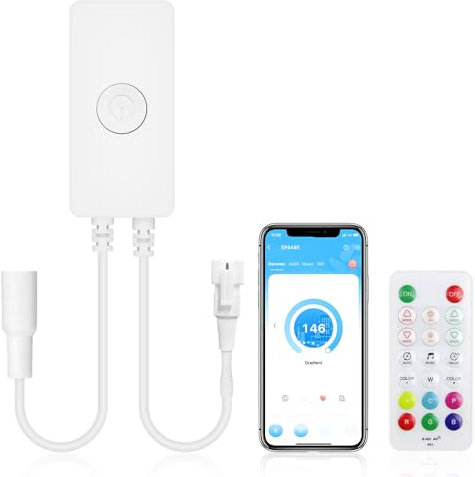 ALITOVE WS2812B Controller WS2811 Adressierbarer Bluetooth LED Controller SP648E mit 2,4G RF Fernbedienung für WS2813 SK6812 SM16703 RGBIC LED Streifen Pixellicht DC5V-24V DIY Farbeffekte Musik Sync