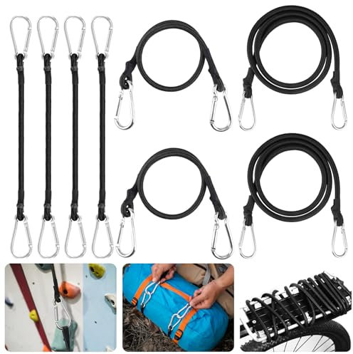 XSHAO® Lot de 8 tendeurs en caoutchouc avec mousqueton, expandeurs avec mousqueton, tendeurs de bagages, noir, en 3 tailles, 50 cm, 100 cm, 150 cm pour voile d'ombrage, bâche, jardin, vélo, voiture,