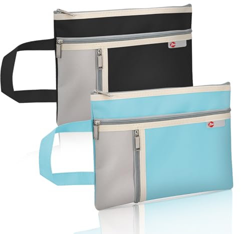 Realand Wasserdichte Dokumententasche, A5, 3 Taschen, Oxford-Reißverschlussbeutel zum Organisieren mit Griff, Notartasche für Papierbücher, Projekte, Tragetasche, Schwarz + Blau, 2 Stück