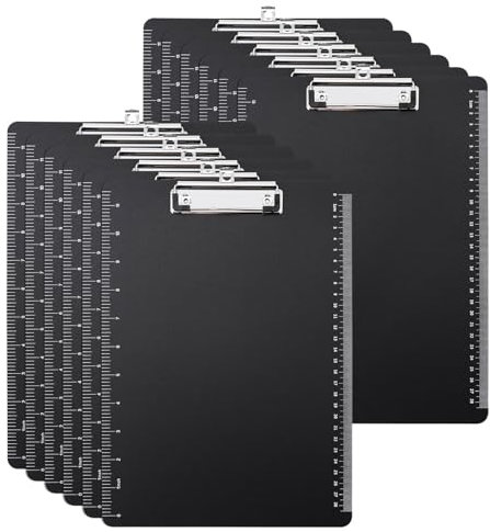 Srvnpioy Lot de 12 Porte-bloc A4 en Plastique, Noir, avec Boucle de Suspension Rétractable, pour Bureau, Hôpital, Restaurant, Entrepôt