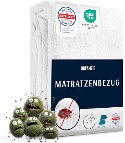 Dreamzie Matratzenbezug 140x190x25 cm gegen Milben und Bettwanzen - Milbenbezug Matratzen Komplett mit Reißverschluss - Matratzenschoner 140x190 für Allergiker - Wasserdicht, Bi-Ome und Öko-Tex