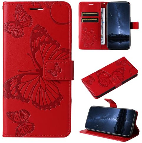 DENDICO Cover per Samsung Galaxy A34 5G, Antiurto Cover a Libro con Slot per Carte, Portafoglio Custodia in PU Pelle per Samsung A34 5G, Rosso