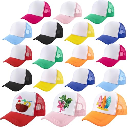 SGBETTER 18 Stück Kinder DIY Sublimation Trucker Hüte Blank Trucker Hüte Sommer Mesh Baseball Caps für Kinder Sommer Outdoor Sport