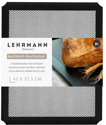 LEHRMANN Lochblech perforiert 45 x 37,5 cm mit Antihaftbeschichtung Backblech Blech gelocht Pizzablech Kompartibel/Ersatz für Backofen WHIRLPOOL MIELE SIEMENS