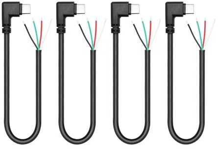 4 pezzi ad angolo retto USB C a 4 pin filo nudo estremità aperta filo 11 pollici, 90 gradi USB tipo C maschio 4 pin Pigtail corrente e cavo dati 22 AWG 5 V/3 A per dispositivo USB tipo C cavo fai da