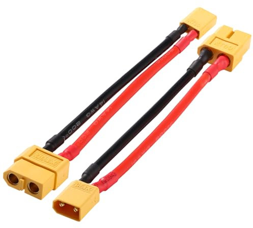 YIXISI 2 Stücke Männlichen XT30 zu Weiblich XT60 Stecker Adapter, Stecker XT-30 auf Buchse XT-60 Stecker Adapter, mit 10cm 14AWG Silikonkabel, für RC FPV-Drohnen, Lipo-NiMH-Akku-Ladegerät