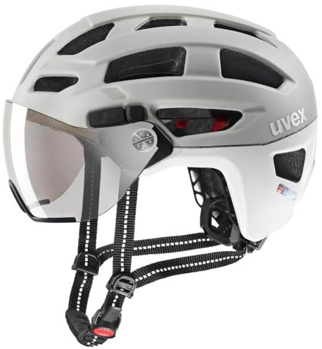 uvex Finale Visor - sicherer City-Helm für Damen und Herren - Filterkategorie 1 - inkl. LED-Licht - Sand-White matt - 56-61 cm