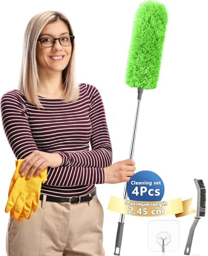 Feather Duster,Dusters For Cleaning Extendable,With30-240cm Pole Telescopic Cobweb Brush greener
