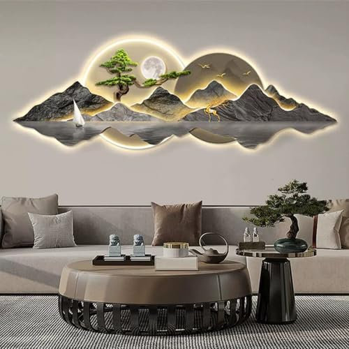 YUSHUN CHANG - Décoration Murale 3D avec Éclairage LED - Peinture Suspendue Moderne - Salle de Séjour - Art Murale 3D avec Éclairage LED
