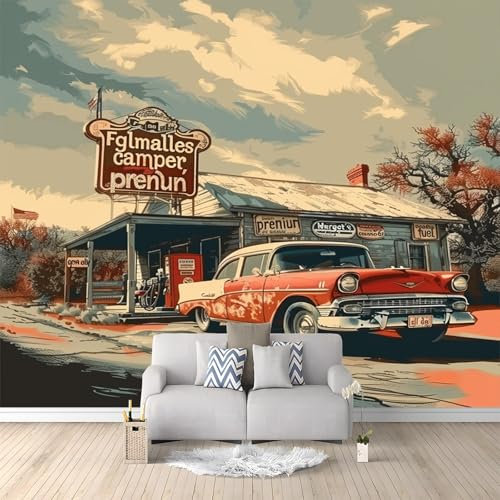 Londoner Eindruck Fototapete Panorama Wandbild Retro-Auto Art Fototapete Wandtapete Wohnzimmer Kinderzimmer Wanddeko Vlies Tapeten Poster TV Hintergrund Wandbilder 400x280 cm