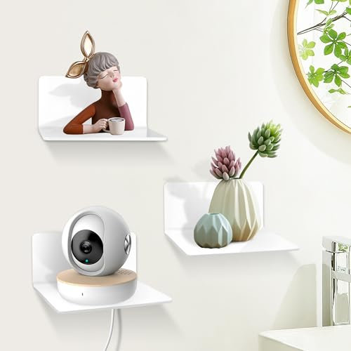 SHEPIN 3er Set Wandregal Ohne Bohren Weiß Schweberegal, 15cm Regal Ohne Bohren aus Acryl Badezimmer Regal Zum Kleben, Wall Shelf Bilderleiste Bücherregal Kleberegal Bad Regal Selbstklebend