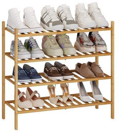Kitsanery Bambus-schuhregal platzsparend,Schuhständer mit 3 Ebenen,Schuh Regal für Flur, Wohnzimmer, Schlafzimmer (Natürlich, 4 Ebenen(68.3B x 63.8H))