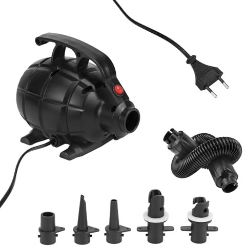 QWORK® Pompa ad aria elettrica da 600 W, pompa silenziosa e portatile con 5 ugelli, ideale per tappetini ad aria, gommoni, salvagenti e altro