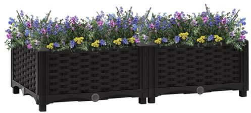 Myheimly Hochbeet 80x40x23cm Kräuterbeet Gemüsebeet zum Selber Bauen, Blumenkasten im Rattan-Look, Pflanzkasten für Garten Terrasse Balkon Polypropylen Schwarz