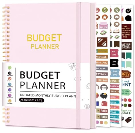 Budget Planner - Monthly Budget Book with Expense & Bill Tracker - Undated 12 Month Financial Planner & Account Book Organizer to Take Control of Your Money - Pink